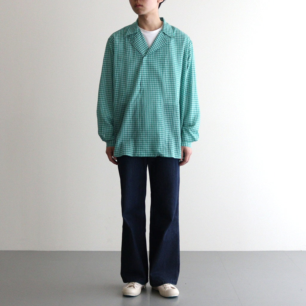AIRY LIGHT COTTON CHECK P/O SHIRT #GREEN GINGHAM CHECK [A25SS02GC]