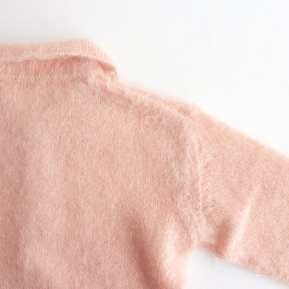 BRUSHED SUPER KID MOHAIR KNIT SHORT POLO #PINK BEIGE [A24AP04KM]