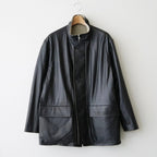 REVERSIBLE WOOL TWISTED TWILL / SHEEP LEATHER HALF COAT #KHAKI BEIGE CHAMBRAY × BLACK [A26AC01AN]