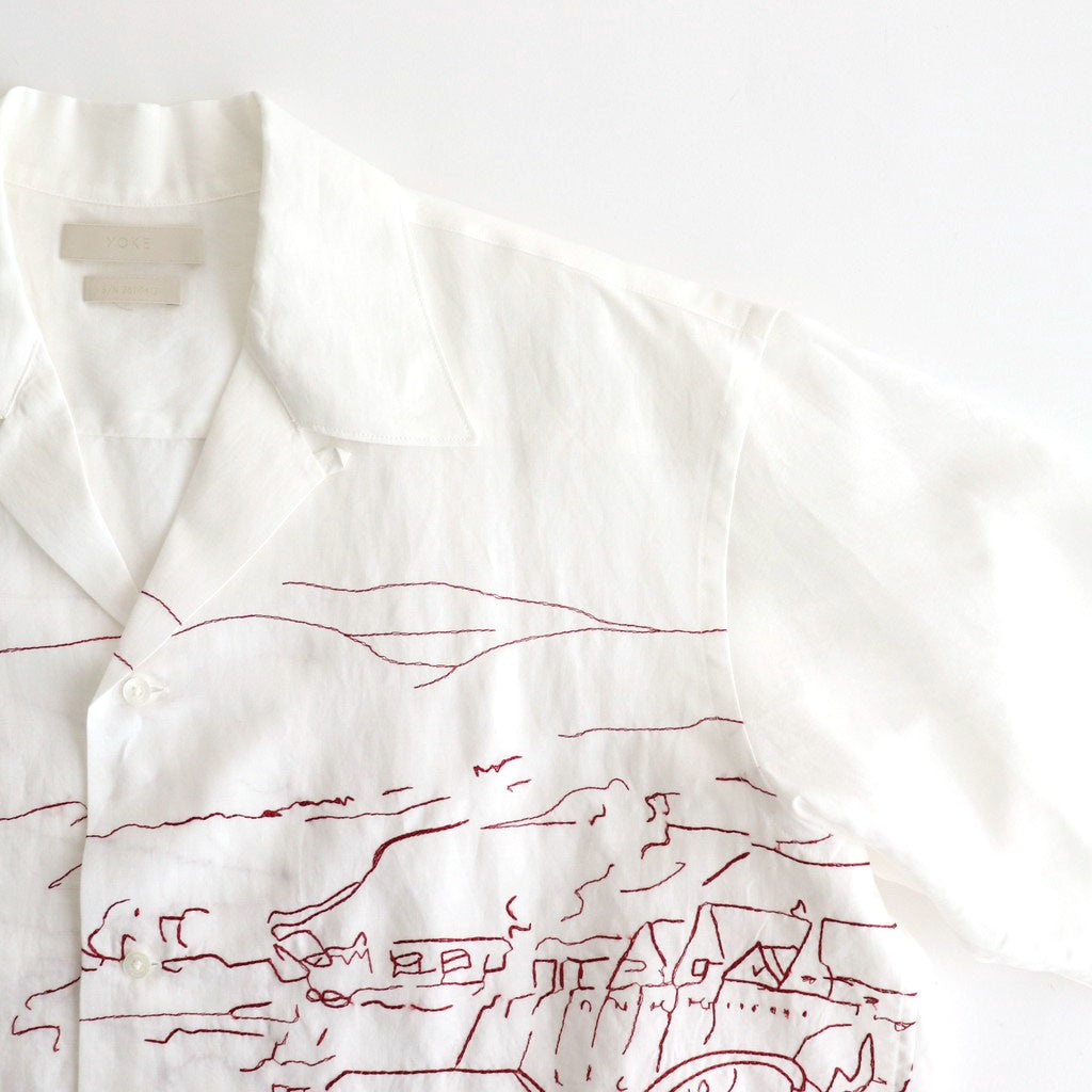 EMBROIDERY OPEN COLLAR SHIRT #WHITE [YK25SS001004SH]