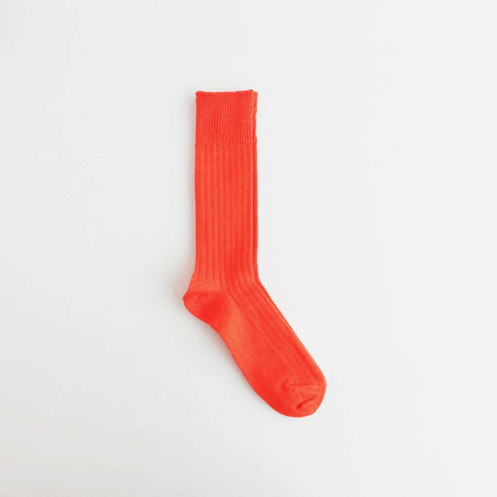 LINEN COTTON RIBBED CREW SOCKS #ORANGE RED [R1461-SS26]