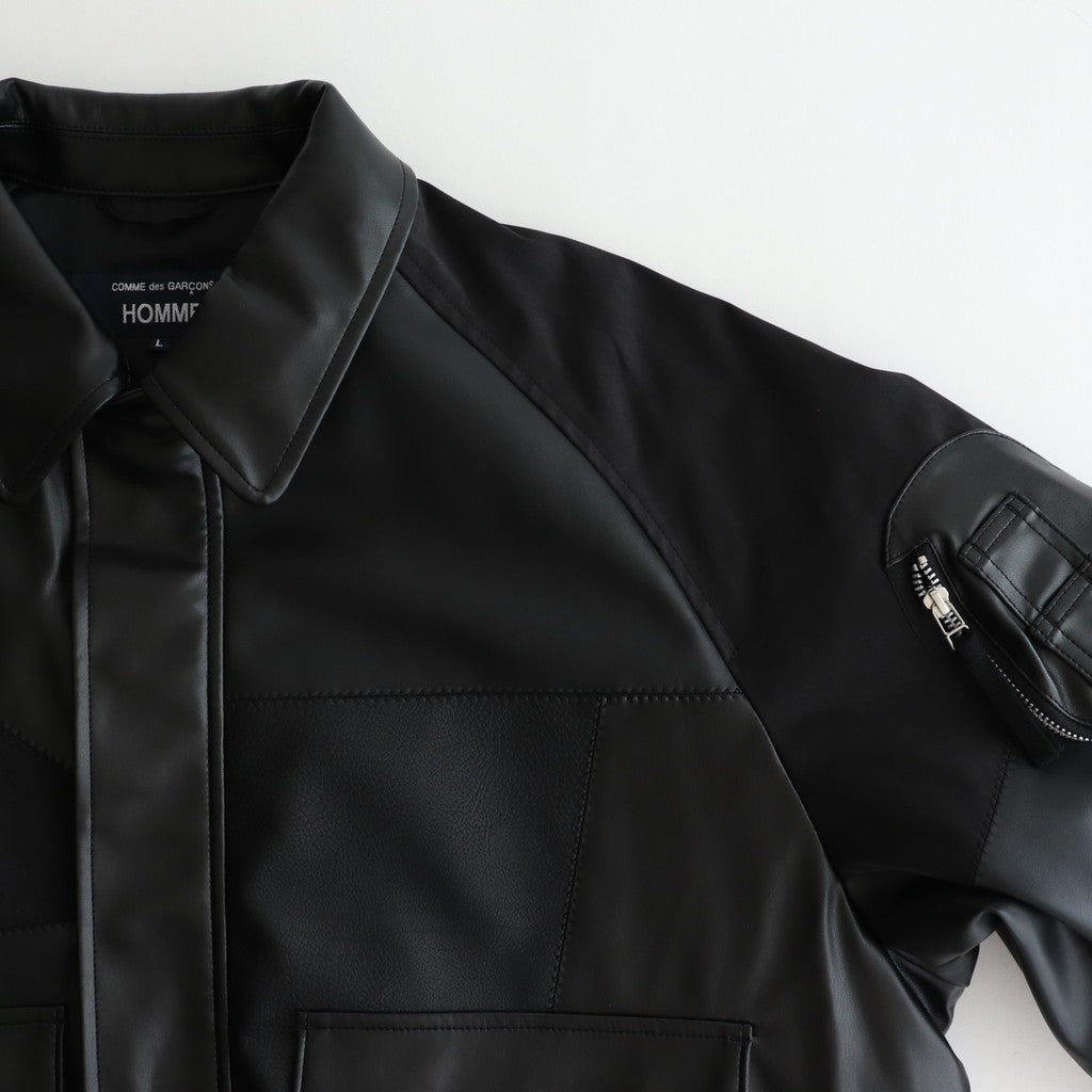 合皮MIXジップブルゾン #BLACK [HP-J011-051]