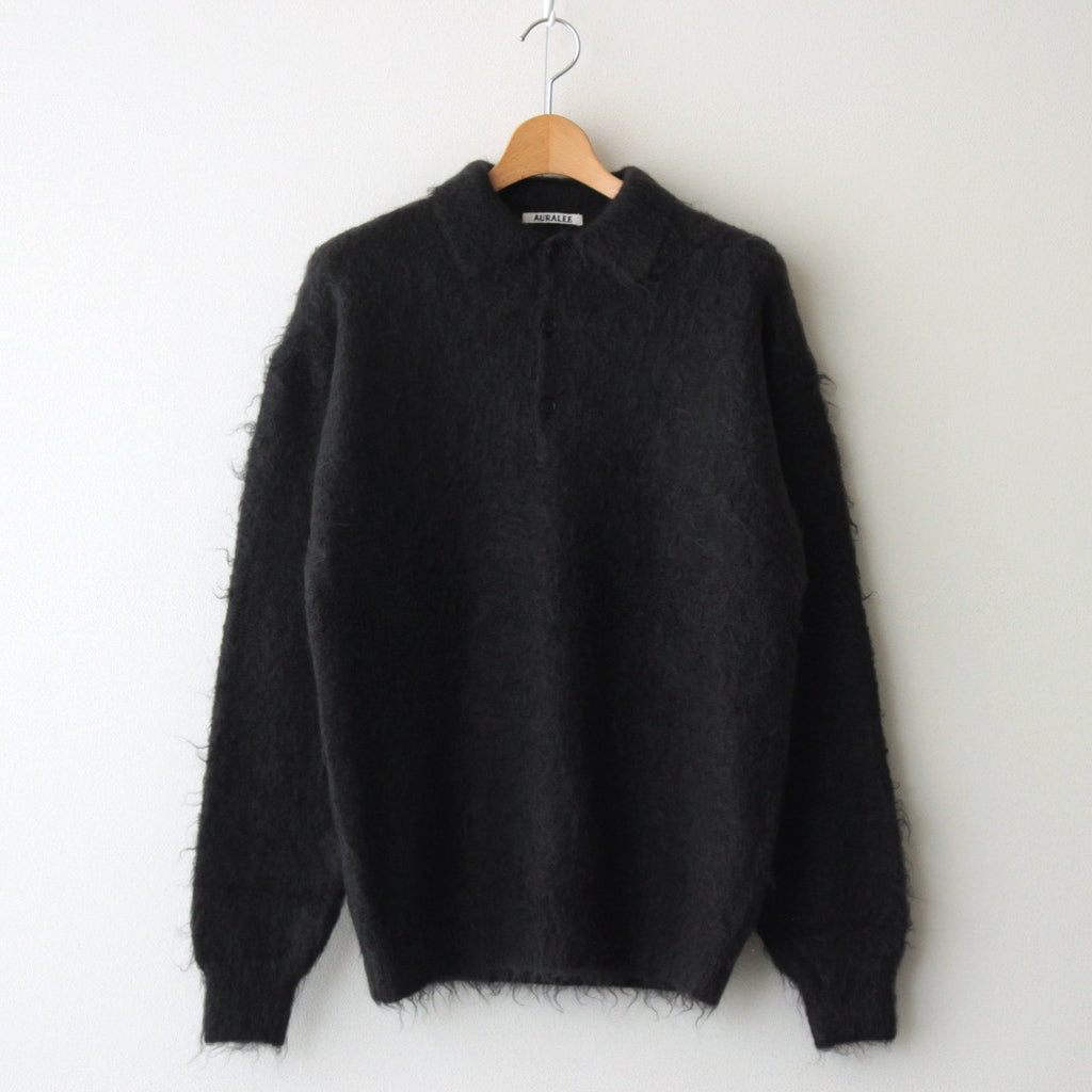 BRUSHED SUPER KID MOHAIR KNIT POLO #INK BLACK [A24AP02KM]