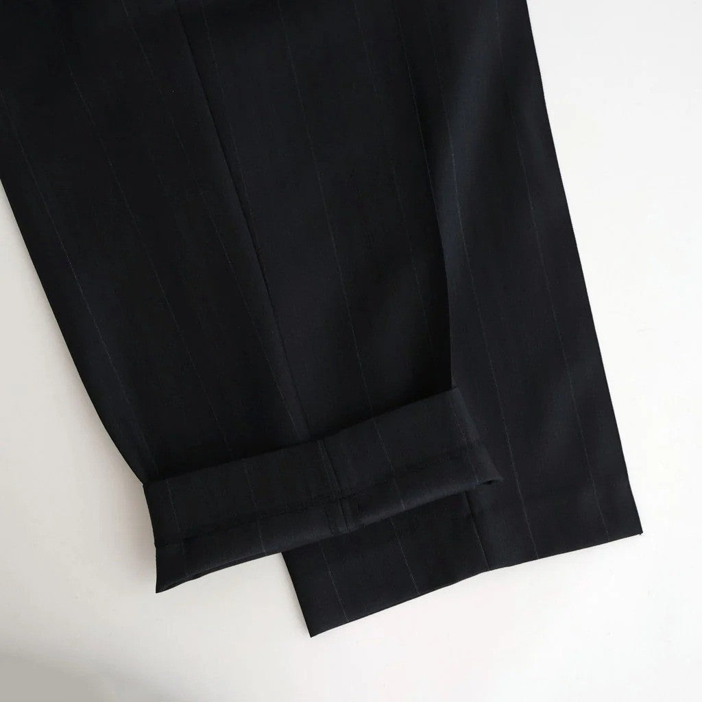 BLUEFACED WOOL TWO-TUCK SLACKS #CHARCOAL NAVY STRIPE [A26SP04BA]