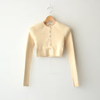 COTTON HIGH GAUGE RIB KNIT CROPPED CREW NECK CARDIGAN #YELLOW [A00C04HR]