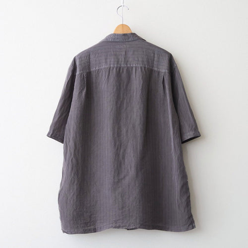 キュプラストライプ 製品染め オープンカラーシャツ #GRAY [HQ-B023-051]