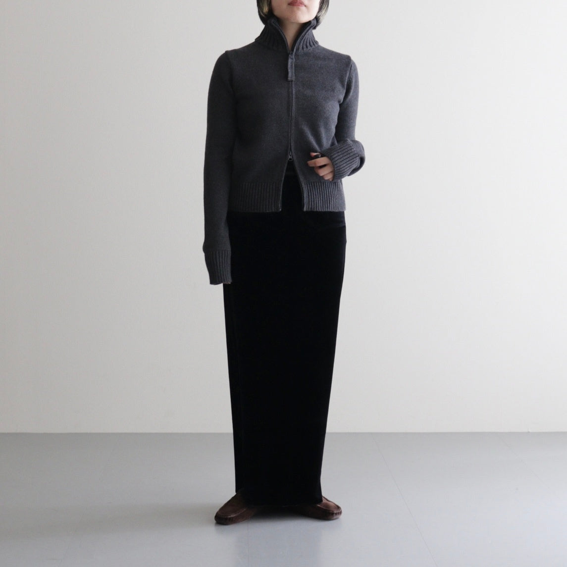 Pencil Velour Skirt #BLK [12520805]