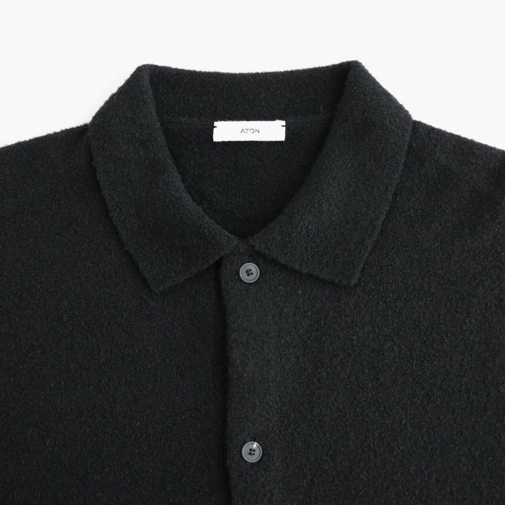 WOOL MINI BOUCLE POLO CARDIGAN #BLACK [KRAGLW0303]