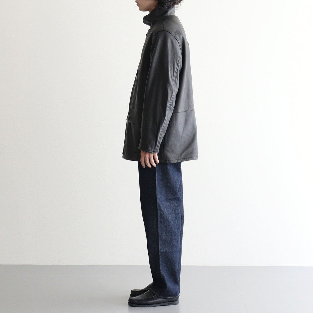 REVERSIBLE WOOL TWISTED TWILL / SHEEP LEATHER HALF COAT #BROWN CHAMBRAY × BLACK [A26AC01AN]