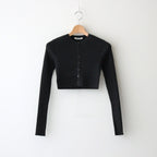 COTTON HIGH GAUGE RIB KNIT CROPPED CREW NECK CARDIGAN #BLACK [A00C04HR]