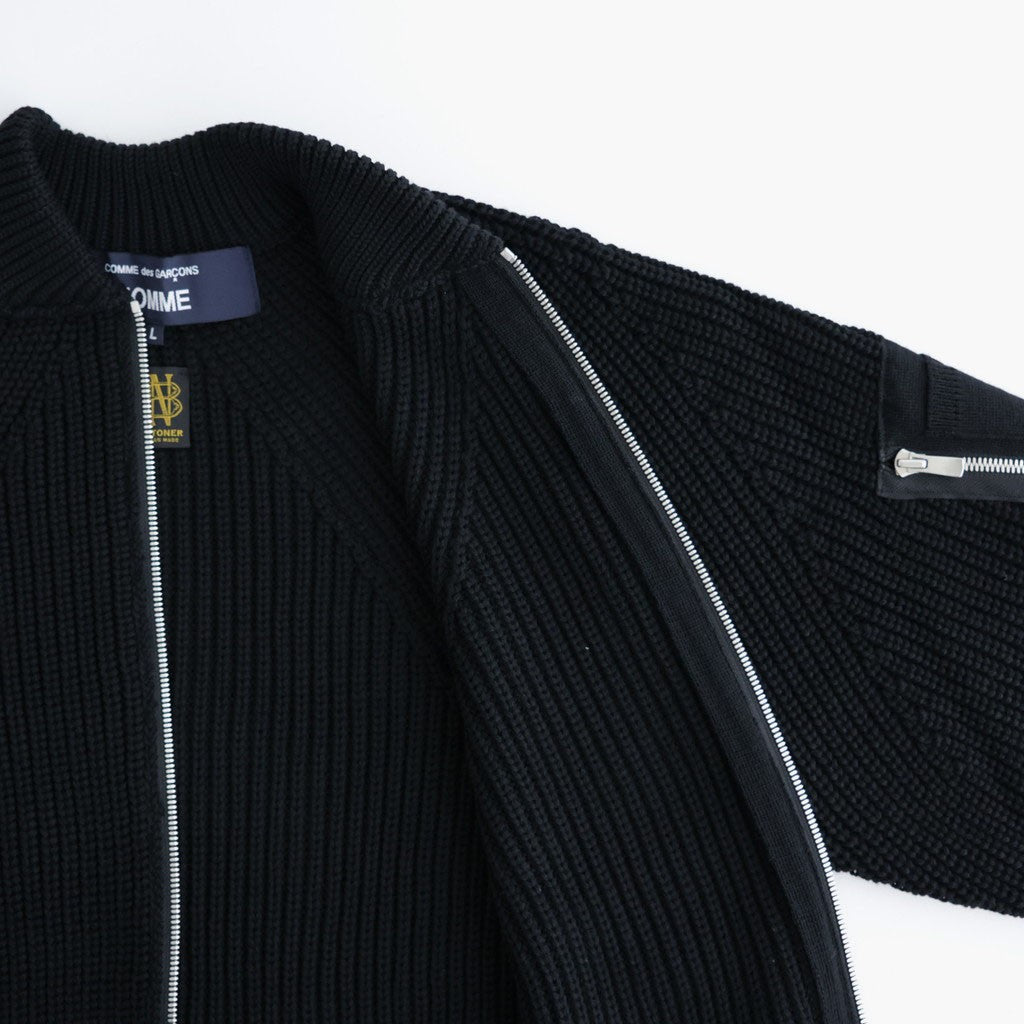 BATONER ウール梳毛片畔 ジップカーディガン #BLACK [HR-N003-051]