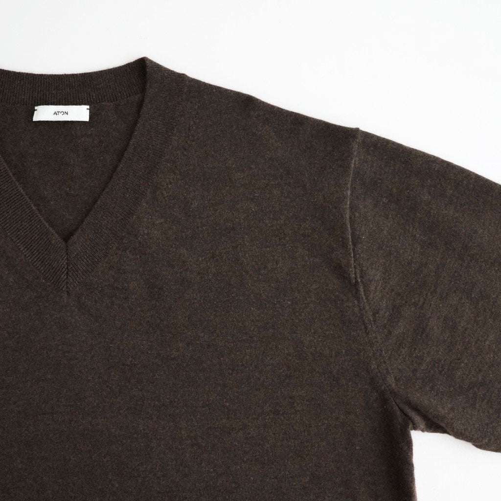 COTTON YAK KNIT V-NECK SWEATER #BROWN [KRAGLW0200]