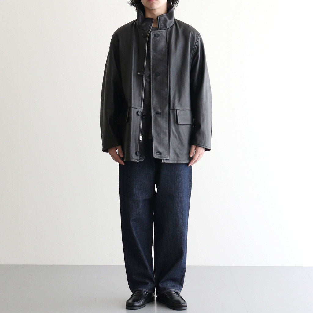 REVERSIBLE WOOL TWISTED TWILL / SHEEP LEATHER HALF COAT #BROWN CHAMBRAY × BLACK [A26AC01AN]