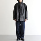 REVERSIBLE WOOL TWISTED TWILL / SHEEP LEATHER HALF COAT #BROWN CHAMBRAY × BLACK [A26AC01AN]