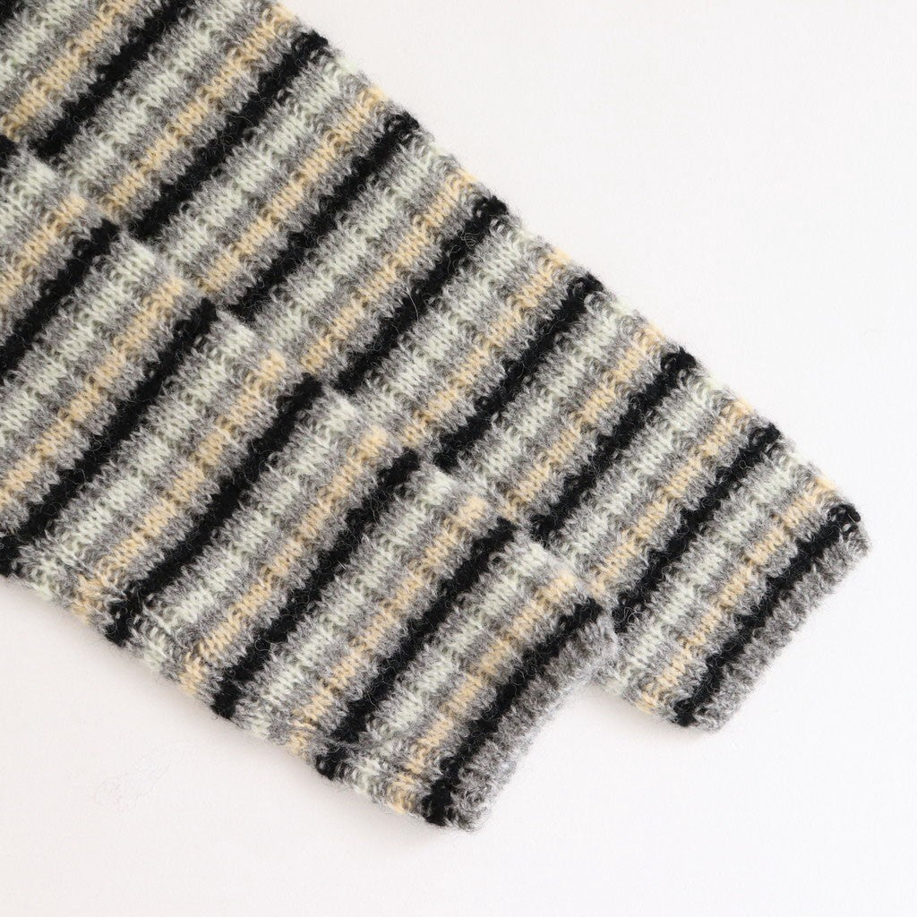 SHETLAND WOOL CASHMERE RIB KNIT BOAT-NECK P/O #GRAY STRIPE [A25AP03SB]