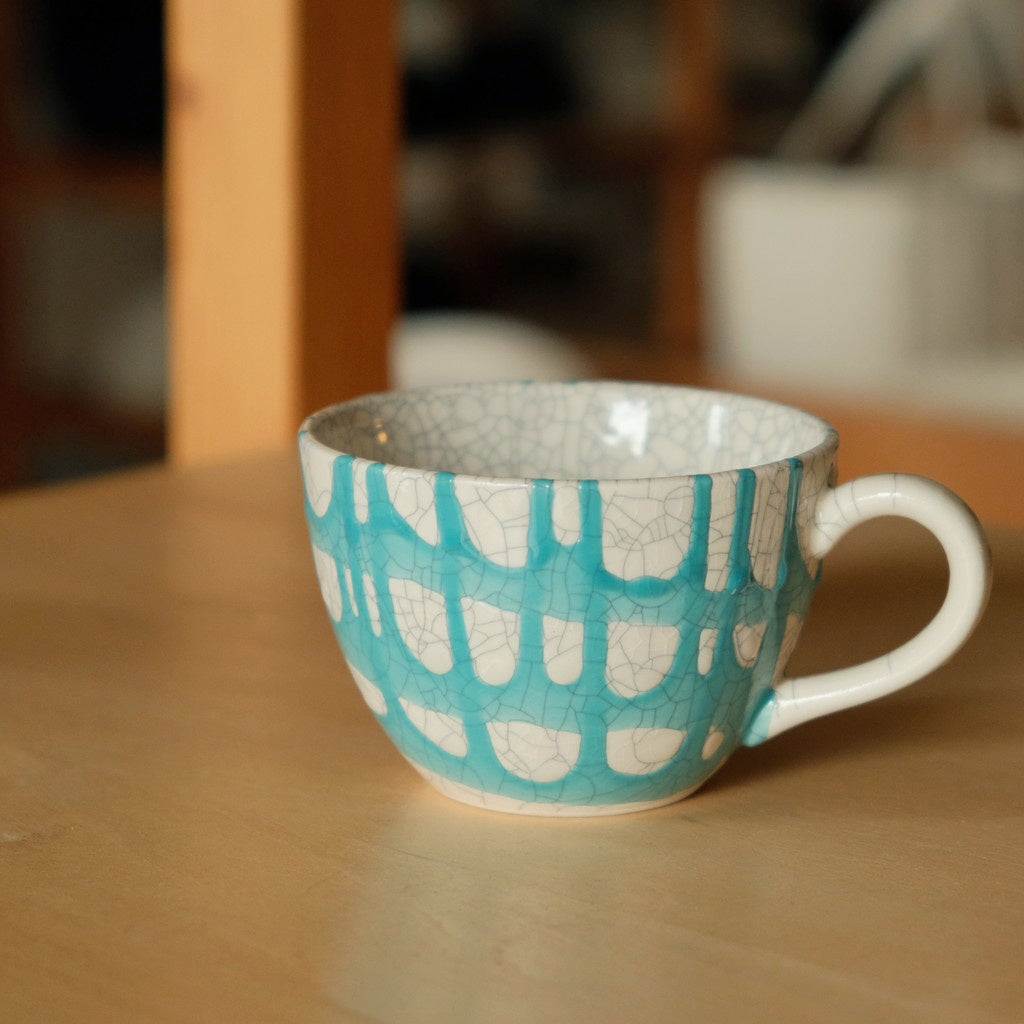 手付きカップ 貫入 #ターコイズ流し