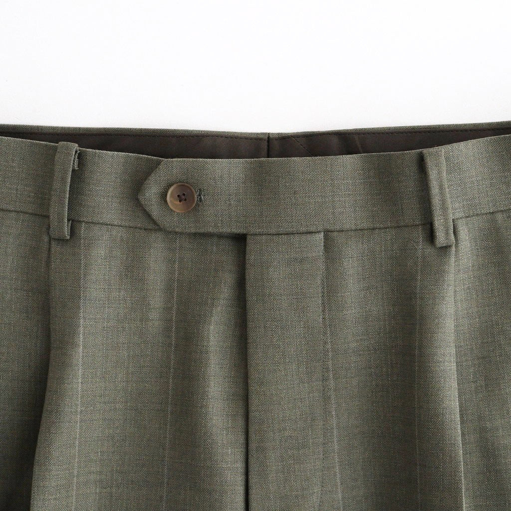 BLUEFACED WOOL TWO-TUCK SLACKS #OLIVE GRAY STRIPE [A26AP02BS]