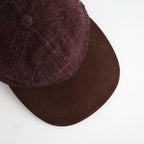 ウールヘリンボーン生地縮絨×レザー キャップ #BURGUNDY [HR-K601-051]