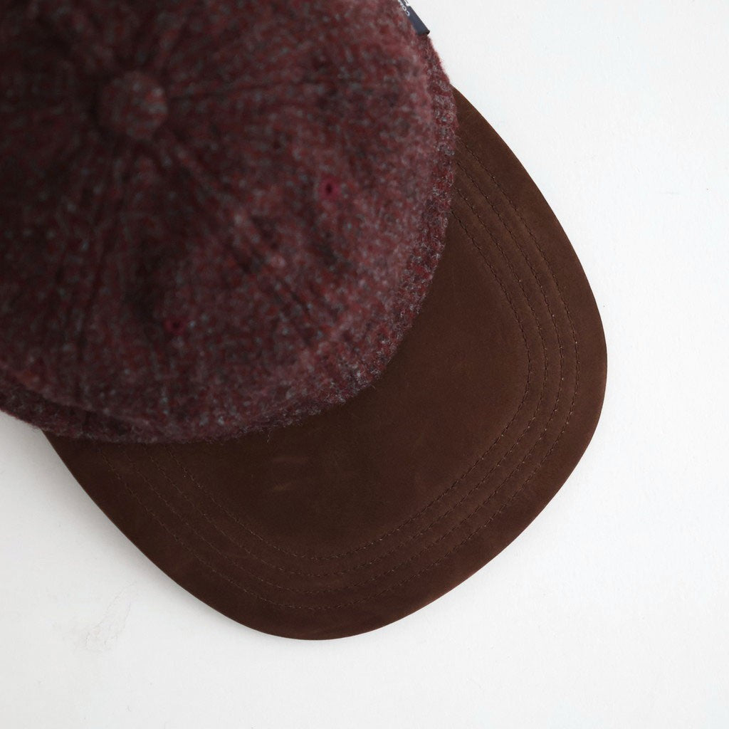ウールヘリンボーン生地縮絨×レザー キャップ #BURGUNDY [HR-K601-051]