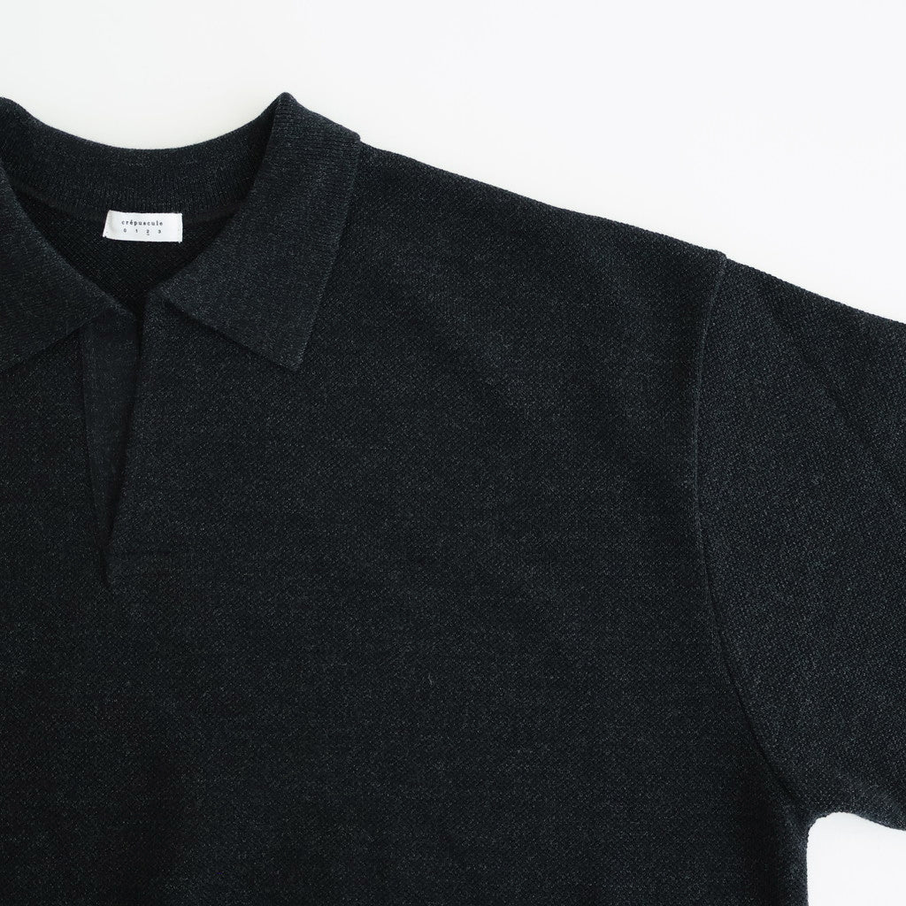 crepuscule Moss Stitch Poloスキッパーポロ 黒 2 crepuscule Moss Stitch Polo Black - Mens | rroomm onlinestore