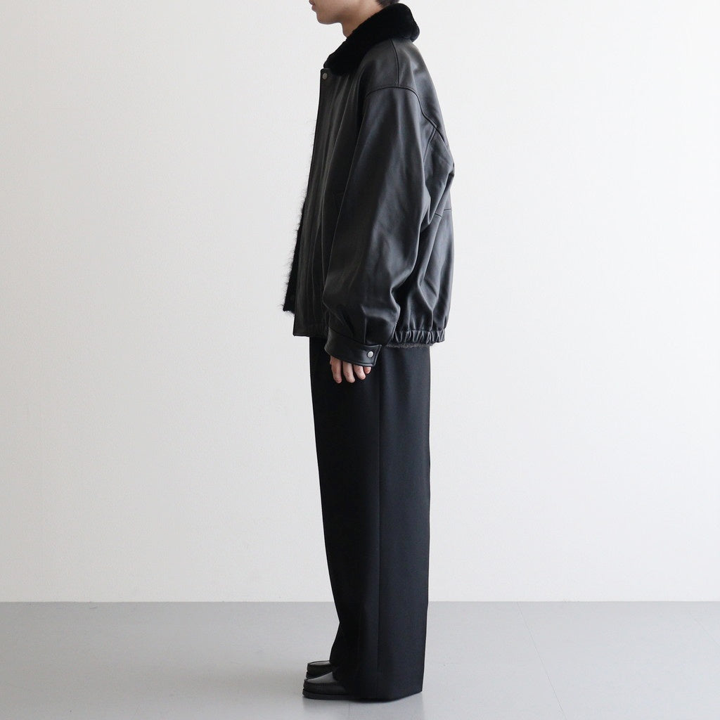 MOUTON COLLAR SHEEP LEATHER ZIP JACKET #BLACK [ST.1216]