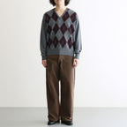 Argyle V-Neck Sweater #GREY×BORDEAUX [I26AW-K5]