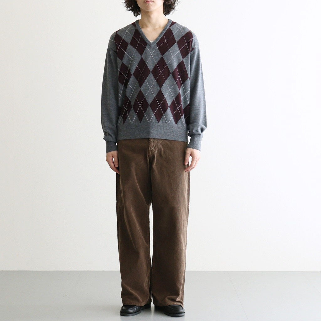 Argyle V-Neck Sweater #GREY×BORDEAUX [I26AW-K5]