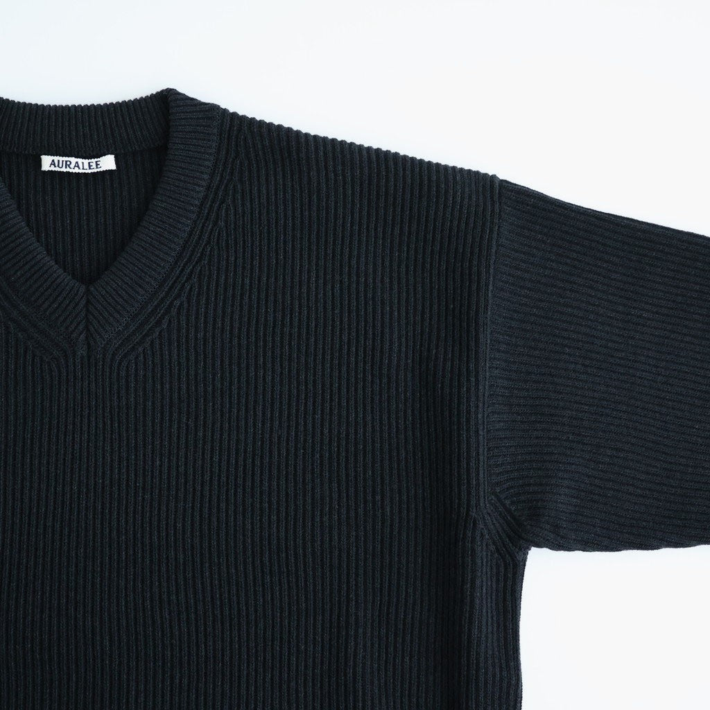 SUPER FINE WOOL RIB KNIT V-NECK P/O #TOP BLACK [A26AV03RK]