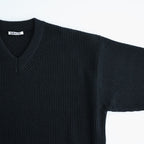 SUPER FINE WOOL RIB KNIT V-NECK P/O #TOP BLACK [A26AV03RK]