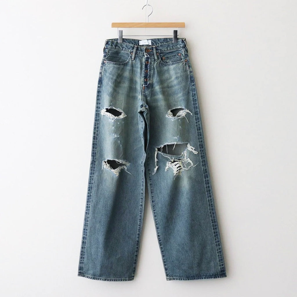 DAMAGED MODERN DENIM PANTS WIDE CUT #FADED INDIGO [25880409]