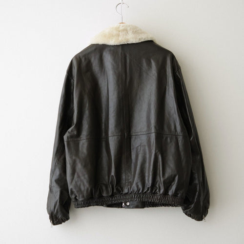 MOUTON COLLAR CALF ZIP JACKET #DARK BROWN [ST.1549]