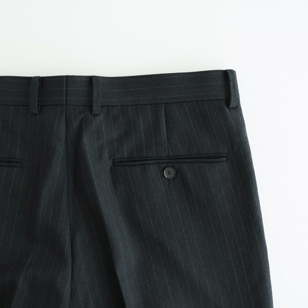 BLUEFACED WOOL TWO-TUCK SLACKS #CHARCOAL NAVY STRIPE [A25AP02BS]