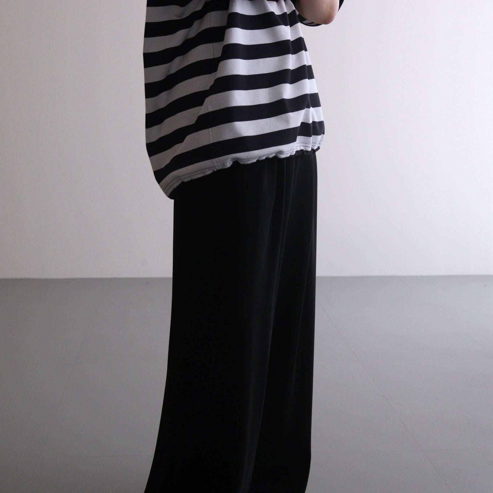 W's TECH DRAWSTRING BORDER S/S TEE #WHITE / NAVY [BE-36024L]