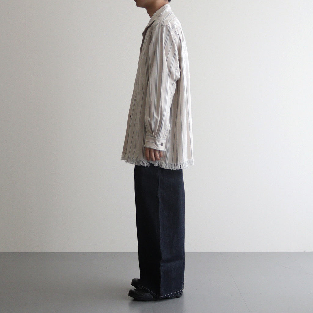 STRIPE OPEN COLLAR FRINGE SHIRT #IVORY [YK24SS0640SH]