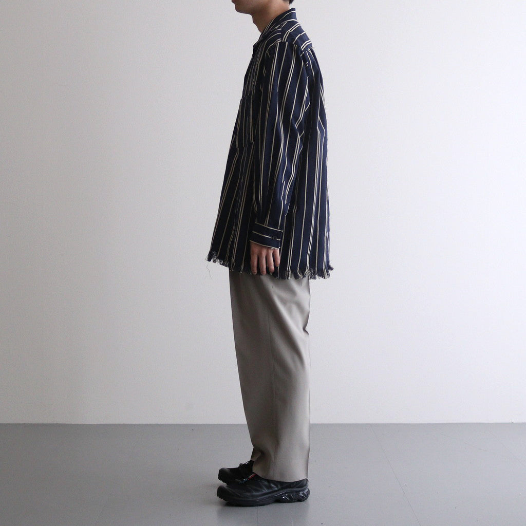 STRIPE OPEN COLLAR FRINGE SHIRT #NAVY [YK24SS0640SH]