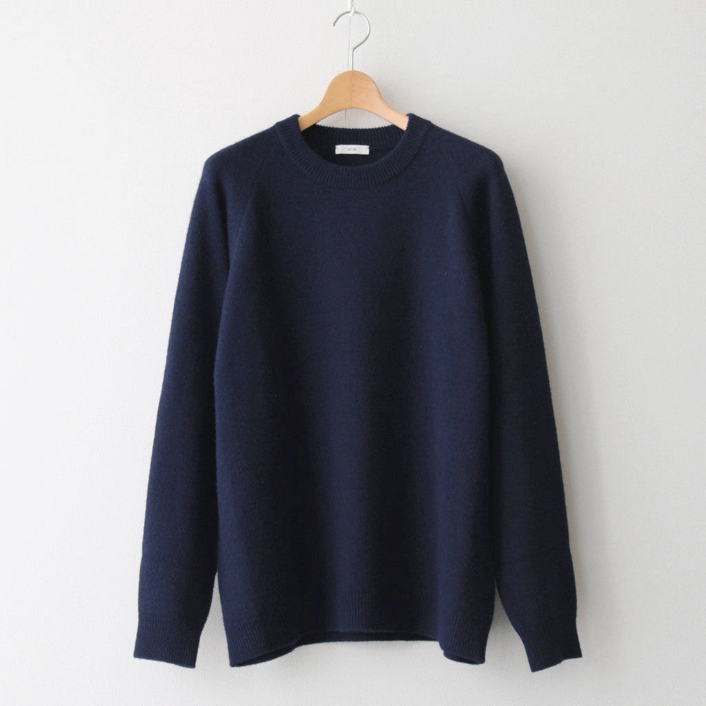 WOOL COTTON BRUSHED CREWNECK SWEATER #NAVY [KRAGSW0803]