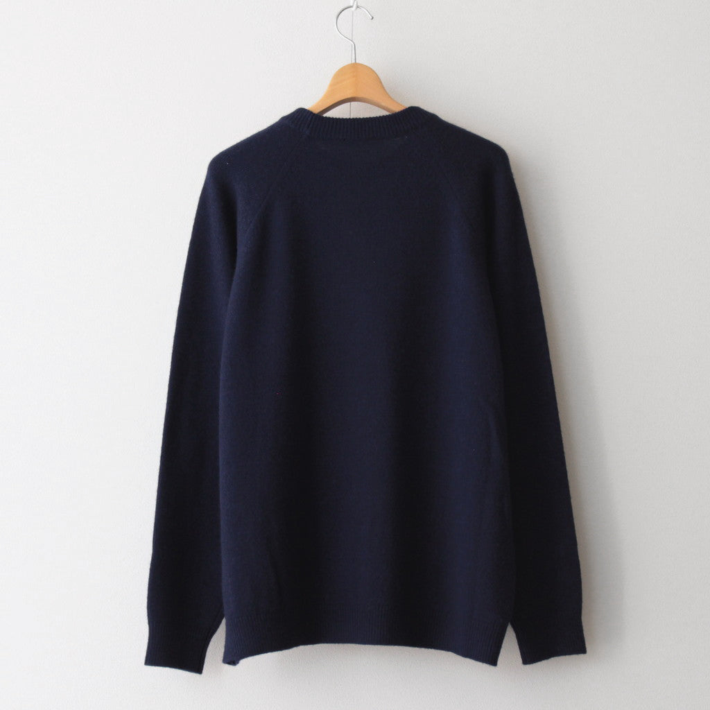 WOOL COTTON BRUSHED CREWNECK SWEATER #NAVY [KRAGSW0803]