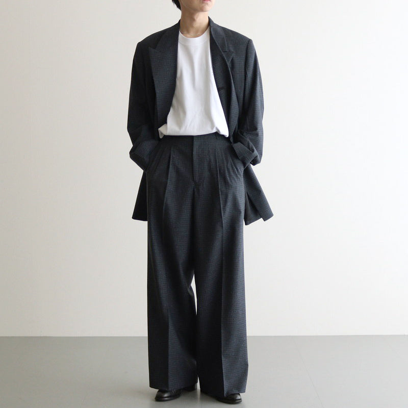 PLAID 3PLEATED WIDE-LEG TROUSERS #NAVY [YK24FW0863P]