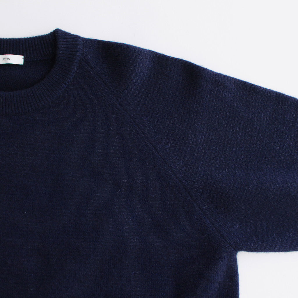 WOOL COTTON BRUSHED CREWNECK SWEATER #NAVY [KRAGSW0803]