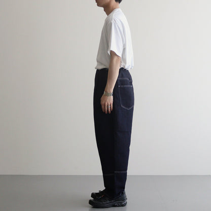 Cotton Linen Denim Washed Wide Tapered Pants #INDIGO [HM-P024-051]