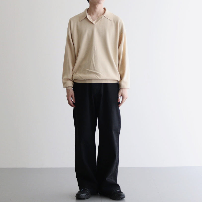 CASHMERE SILK WOOL KNIT POLO #LIGHT KHAKI [A24AP02SK]