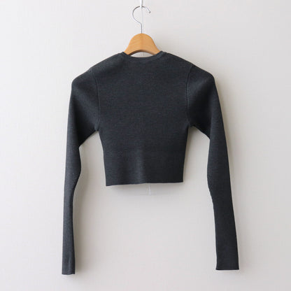 SUPER FINE WOOL HIGH GAUGE RIB KNIT SHORT CARDIGAN #TOP CHARCOAL [A24AC01HW]