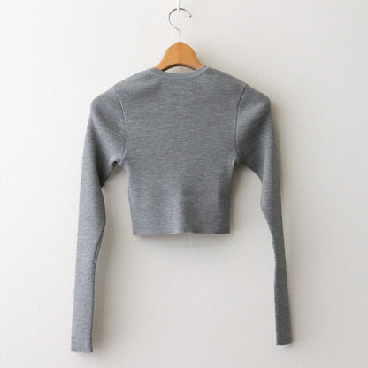 SUPER FINE WOOL HIGH GAUGE RIB KNIT SHORT CARDIGAN #TOP GRAY [A24AC01HW]