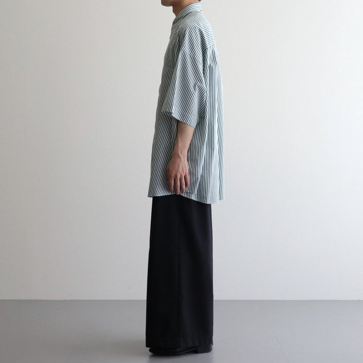 Broad S/S Oversized Regular Collar Shirt #GREEN STRIPE [GM241-50003STB]