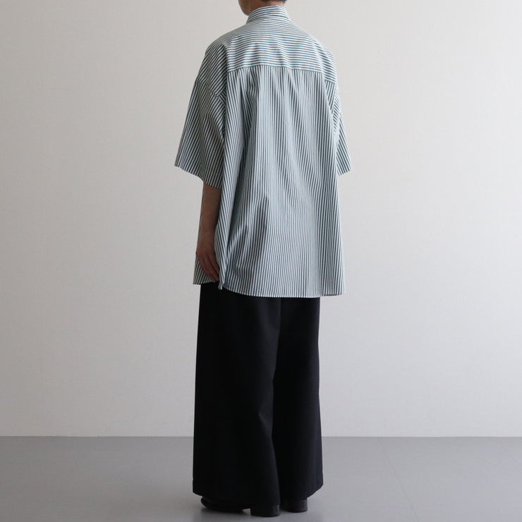 Broad S/S Oversized Regular Collar Shirt #GREEN STRIPE [GM241-50003STB]