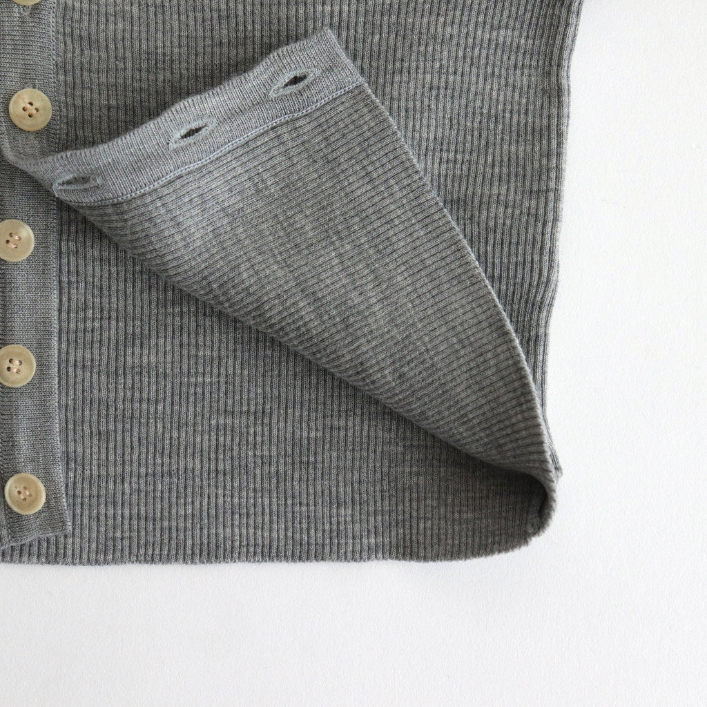 SUPER FINE WOOL HIGH GAUGE RIB KNIT SHORT CARDIGAN #TOP GRAY [A24AC01HW]