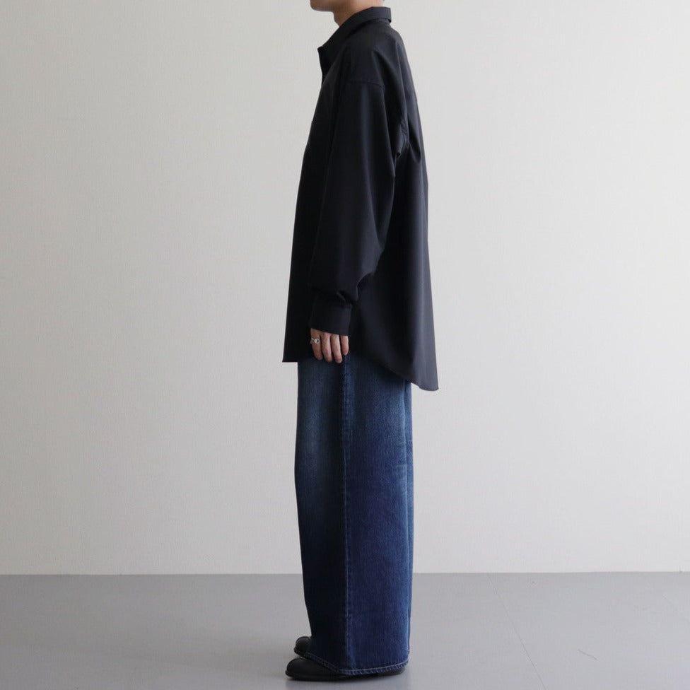 Fine Wool Tropical Oversized Regular Collar Shirt #BLACK [GM241-50040]