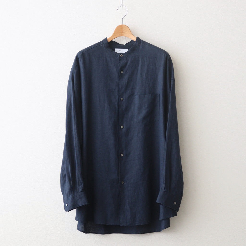 Linen L/S Oversized Band Collar Shirt #NAVY [GM241-50274B]