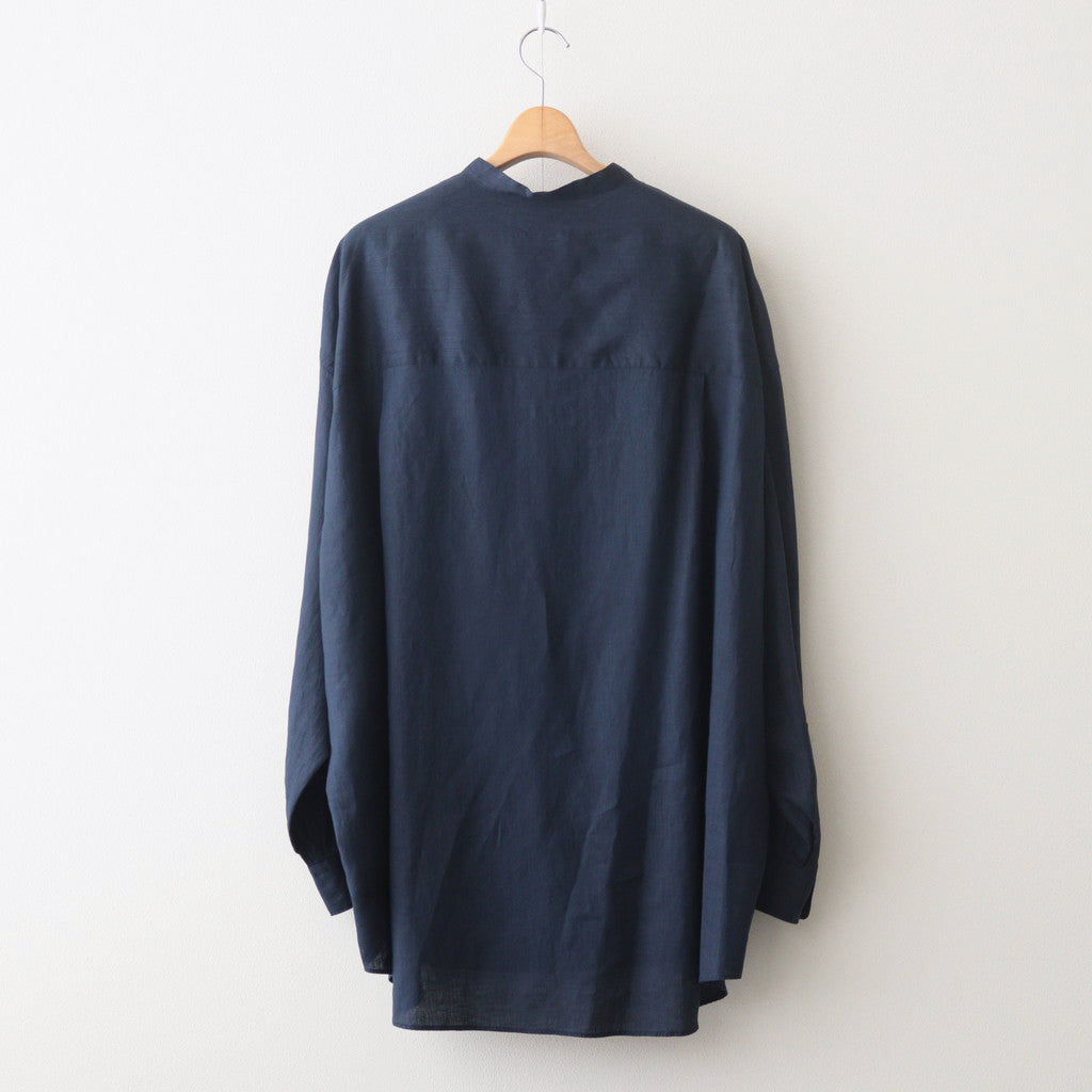 Linen L/S Oversized Band Collar Shirt #NAVY [GM241-50274B]