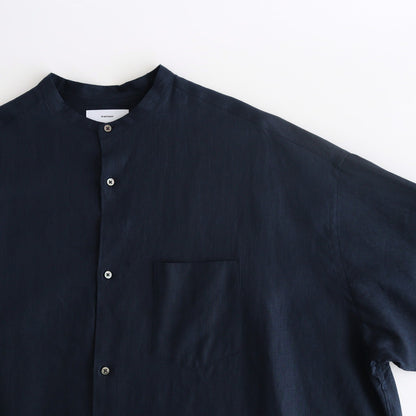 Linen L/S Oversized Band Collar Shirt #NAVY [GM241-50274B]